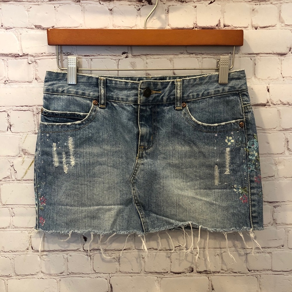 Aeropostale Floral Denim Jean Skirt